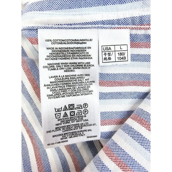 Brooks Brothers Red Fleece Size Large Mens Red White Blue Stripe Logo S/S Shirt - Picture 8 of 12